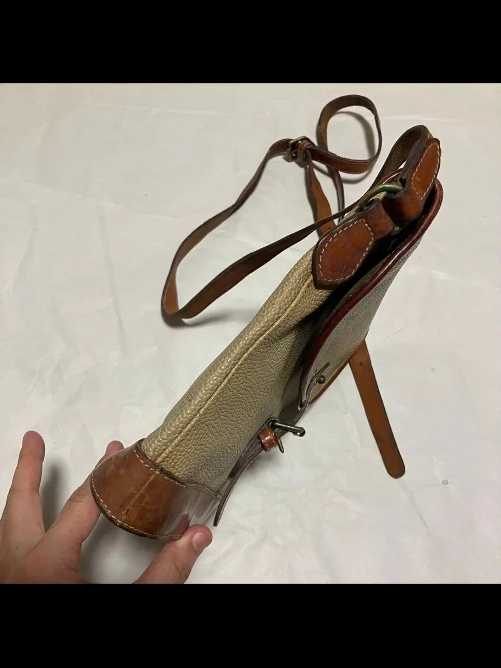 Mulberry Beige and Brown Leather-Trim Crossbody Bag
